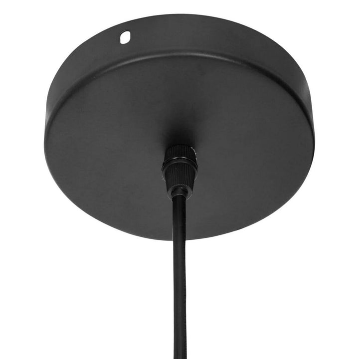Schwarze Jena Deckenlampe aus Metall, Detail der Deckenbefestigung.