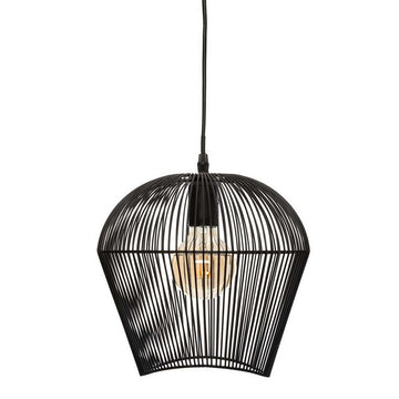 Schwarze Atmosphera Jena Deckenlampe mit Metalldraht-Design und Glühbirne.