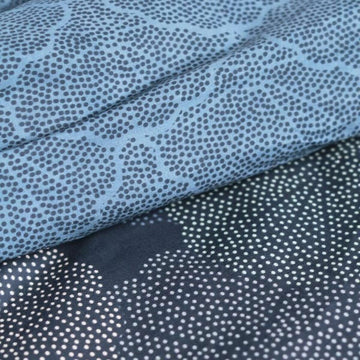 Nahaufnahme: Blauer Bettdeckenbezug mit Punktmuster. SUNSHINE TODAY Textil.