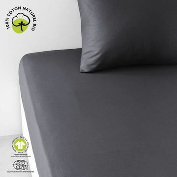 Schwarzes Spannbetttuch mit Kissenbezug, aus Bio Baumwolle für Matratze 180x200 cm
