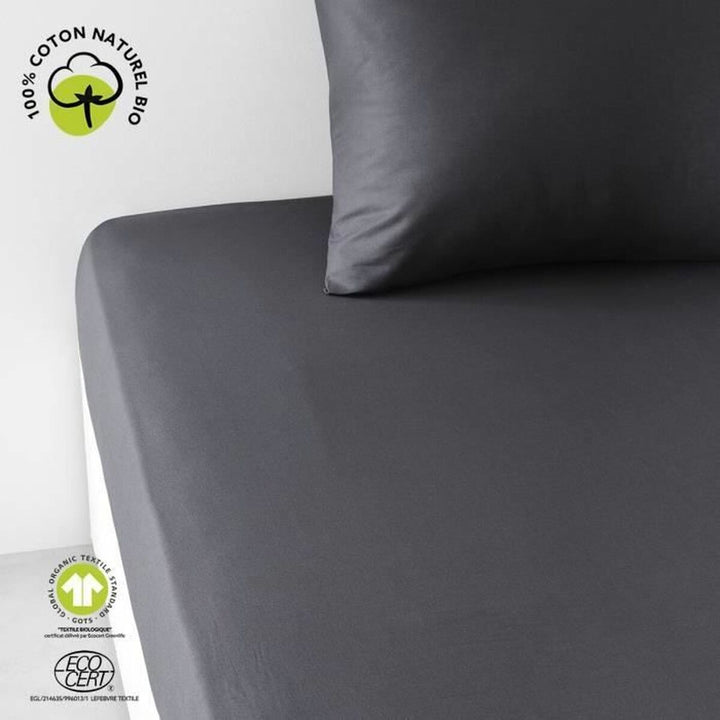 Schwarzes Spannbetttuch mit Kissenbezug, aus Bio Baumwolle für Matratze 180x200 cm