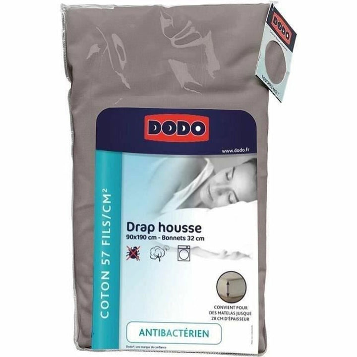 Verpackte DODO Bettlaken in Taupe, 90x190 cm, aus 57 Fäden Baumwolle.