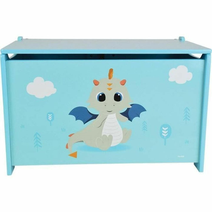 Hellblaue Holztruhe mit Drachendesign für Kinderzimmer - homely Family Shop