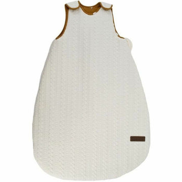 Domiva Schlafsack aus Baumwolle, 0-6 Monate. Weiß mit Strickmuster und braunem Rand.