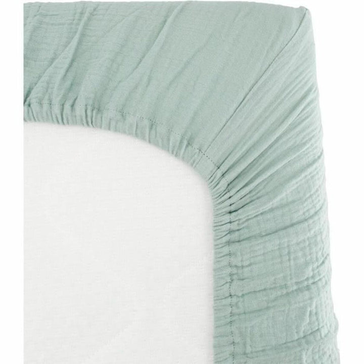 Blaues Domiva Bettlaken mit elastischen Kanten und strukturierter Oberfläche für Kinderbett.