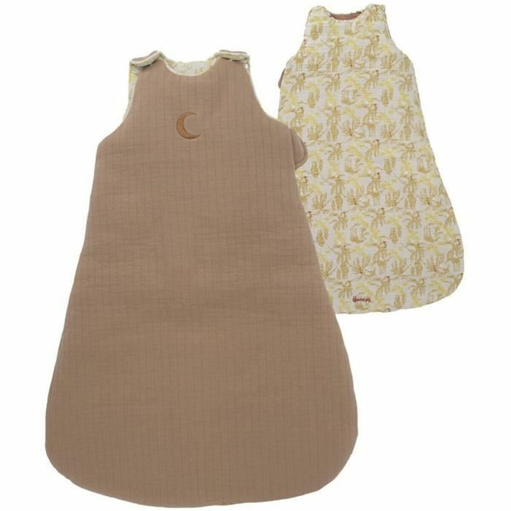 Domiva Schlafsack 6-24 Monate, beige mit Mond und gelbes Blumenmuster.