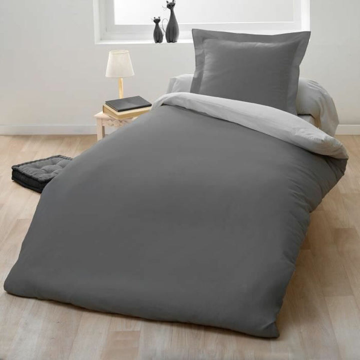 Grauer Bettdeckenbezug zweifarbig mit Kissenbezug. Lovely Home Textilien für Schlafzimmer.