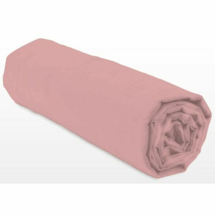Gerolltes, rosa Spannbetttuch Lovely Home LH71632 mit glatter Textur.