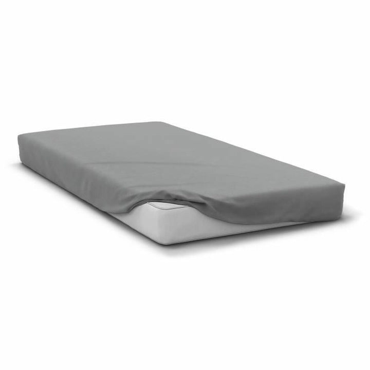 Graues Spannbetttuch auf Matratze. Hellgraue Farbe, HOME LINGE PASSION, 140x190.