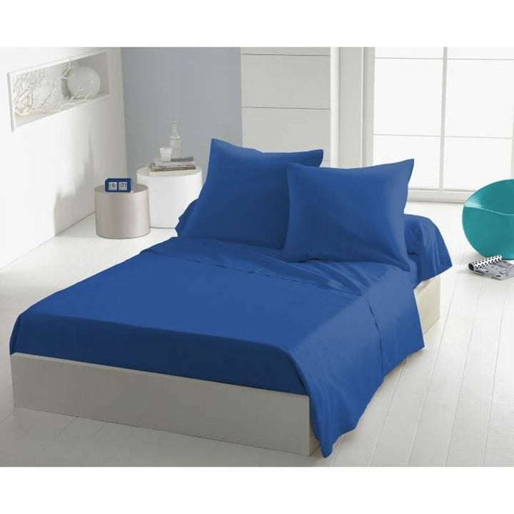Blaues HOME LINGE PASSION Bettwäsche-Set mit Spannbettlaken in King-Size. Schlafzimmer-Textilien.