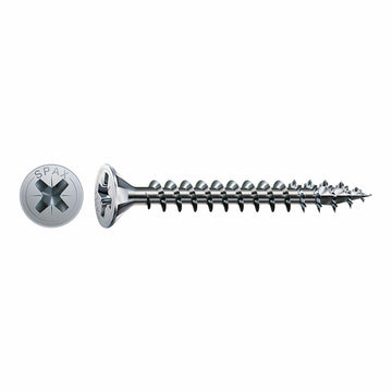 SPAX Holzschraube (4 x 16 mm) mit flachem Kopf. Schraube aus Metall mit Gewinde.