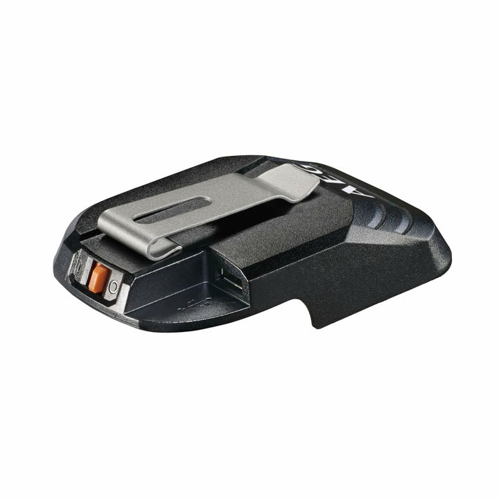 Schwarzer USB Adapter mit Metallclip, USB-Anschluss und orangefarbenem Knopf.