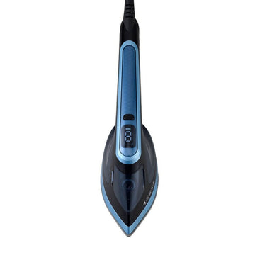 Schwarzer und blauer Dampfreiniger Feel Maestro MR-315C mit digitaler Anzeige.