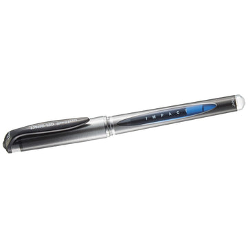 Schwarzer Uni-Ball Signo Broad UM-153 Flüssigtinten Stift mit sichtbarem Tintenstand.