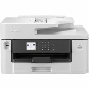 Weißer Brother MFC-J5345DW Multifunktionsdrucker mit Display und Tastenfeld für Drucken, Scannen und Kopieren.