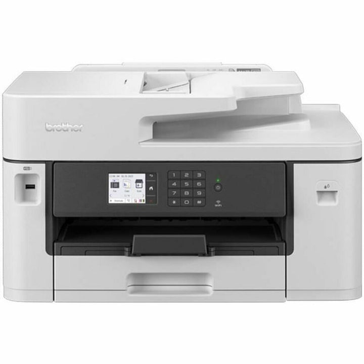 Weißer Brother MFC-J5345DW Multifunktionsdrucker mit Display und Tastenfeld für Drucken, Scannen und Kopieren.