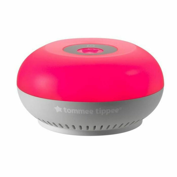 Tommee Tippee Nachtlicht mit sanftem, pinkfarbenem Leuchten und grauem Sockel.