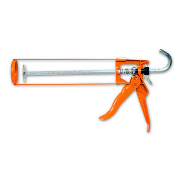Orange COX Metall Silikonspritze mit silberner Schubstange und Haken für professionelle Anwendung.