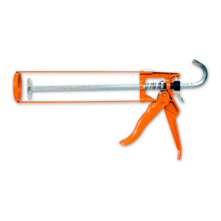 Orange COX Metall Silikonspritze mit silberner Schubstange und Haken für professionelle Anwendung.