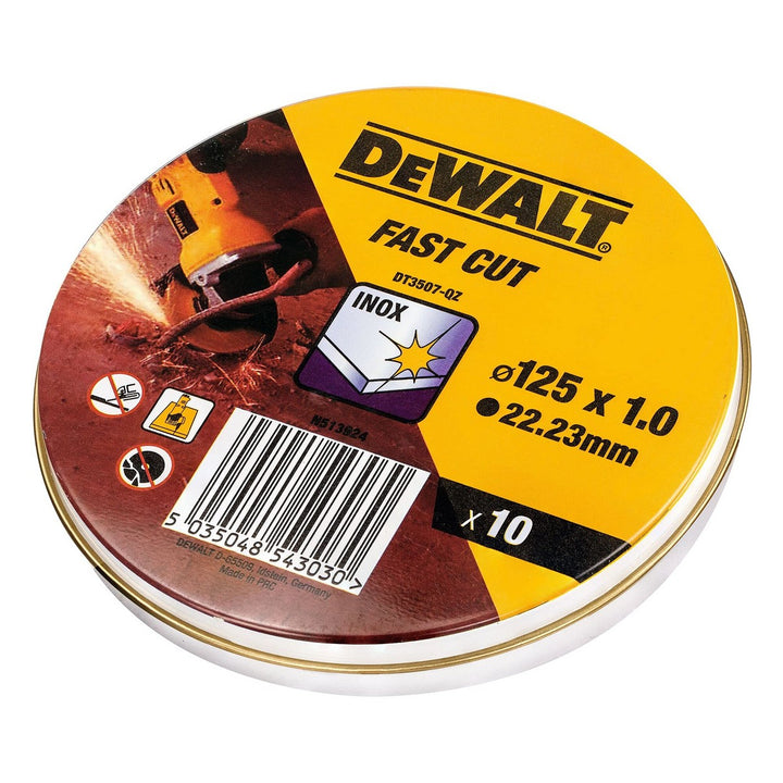 Gelbe Dewalt Fast Cut Trennscheiben dt3507-qz (10 Stück) in Dose, Scheibendurchmesser 115 mm.