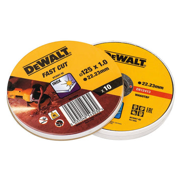 Gelbe Dewalt Trennscheibe Fast Cut, 115mm Durchmesser, für Inox-Stahl.