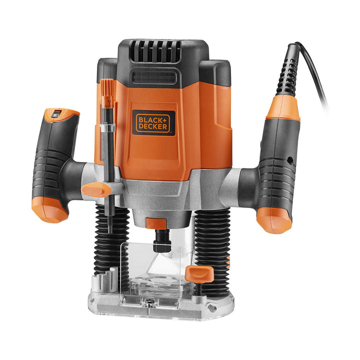 Black & Decker 1200eka-qs Kronenbohr-/Fräsmaschine mit verstellbaren Einstellungen und klarer Basis.
