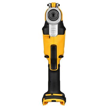 Gelbes Dewalt DCS356N-XJ Multifunktionswerkzeug mit strukturiertem Griff und silbernem Kopf.