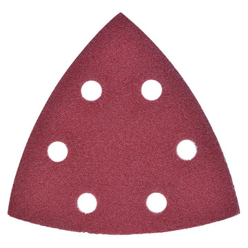 Rotes Schleifpapier für Multifunktionswerkzeug mit sechs Löchern.