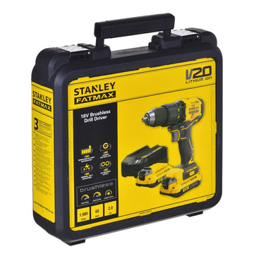 Stanley SFMCD710D2K-QW Schraubendreher im Koffer. Brushless Motor und Akku sichtbar.