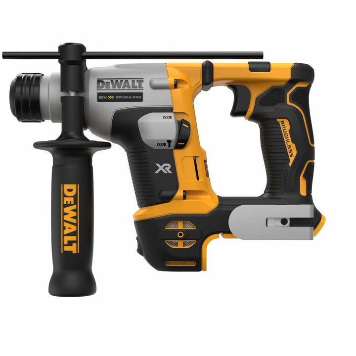 Gelber Dewalt DCH172N Bohrhammer mit Bürstenlosem Motor und verstellbarem Seitengriff.