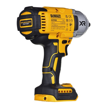 Gelber Dewalt DCF900NT-XJ Schlagschrauber mit bürstenlosem Motor und ergonomischem Griff für hohe Beanspruchung.