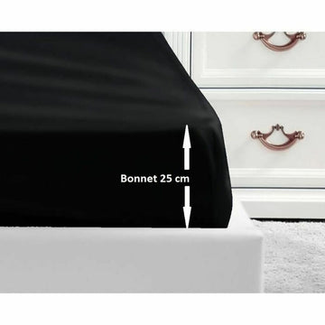 Schwarzes Spannbetttuch Lovely Home für Einzelbett mit 25 cm Steghöhe.