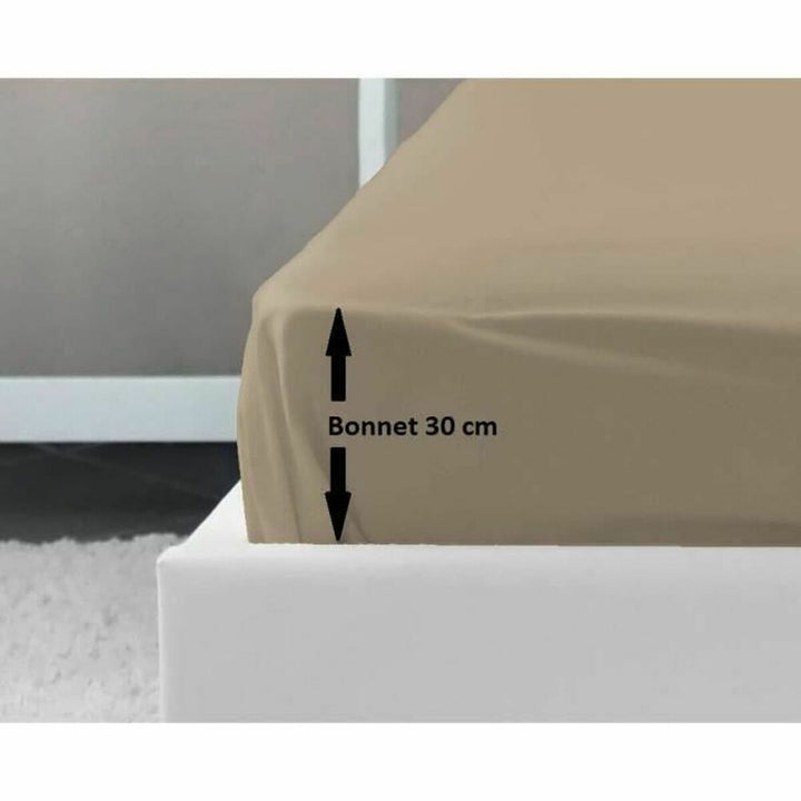 Beige Spannbettlaken für Doppelbett 140x190 cm mit 30cm Bonnet.