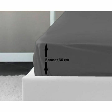 Dunkelgraues Spannbettlaken Lovely Home auf Matratze mit 30 cm Bonnet für Doppelbett.