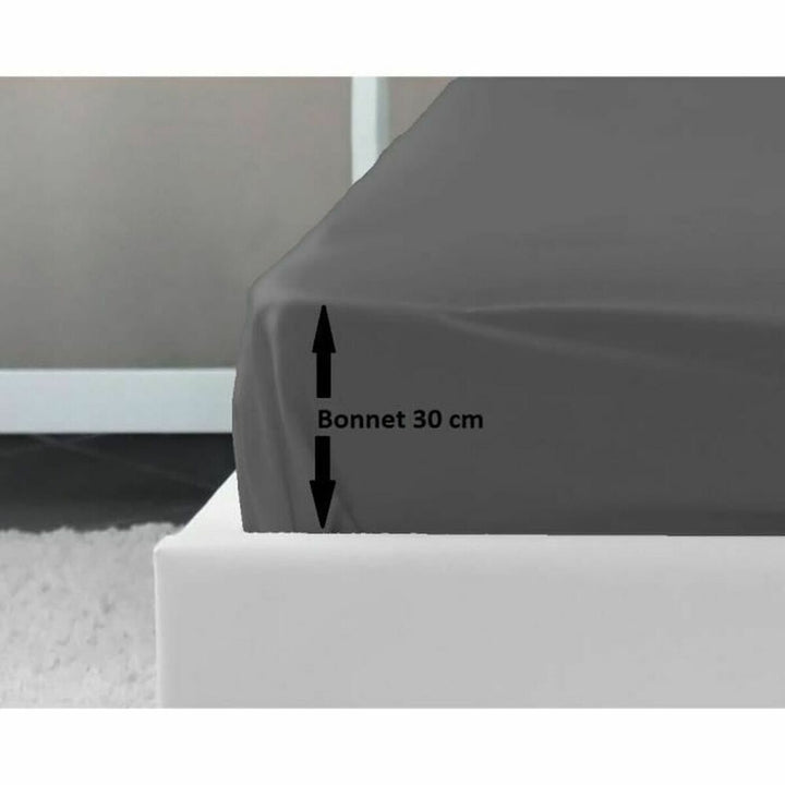 Dunkelgraues Spannbettlaken Lovely Home auf Matratze mit 30 cm Bonnet für Doppelbett.
