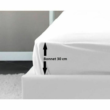 Weißes Spannbetttuch für Doppelbett mit 30cm Bonnet für Matratzen bis 180x200cm.
