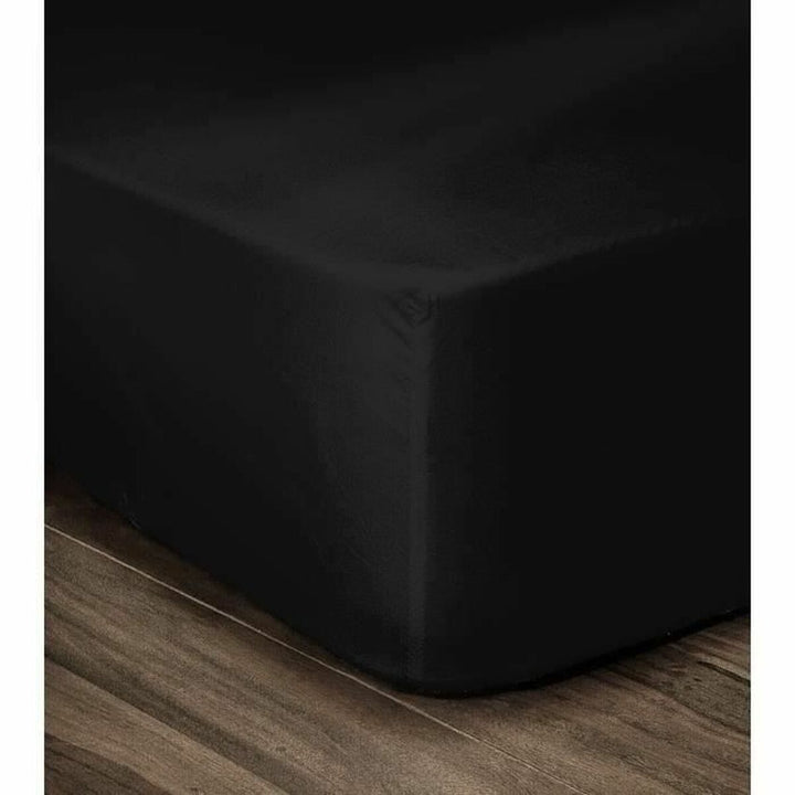 Schwarzes Spannbettlaken für Doppelbett 140x190 cm. Glatte Textur, passgenau.