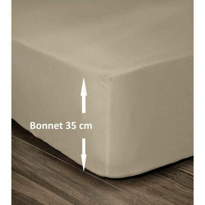 Beige Spannbetttuch 180x200 cm mit 35cm Bonnet für Matratzen. Hochwertige Verarbeitung für perfekten Sitz.
