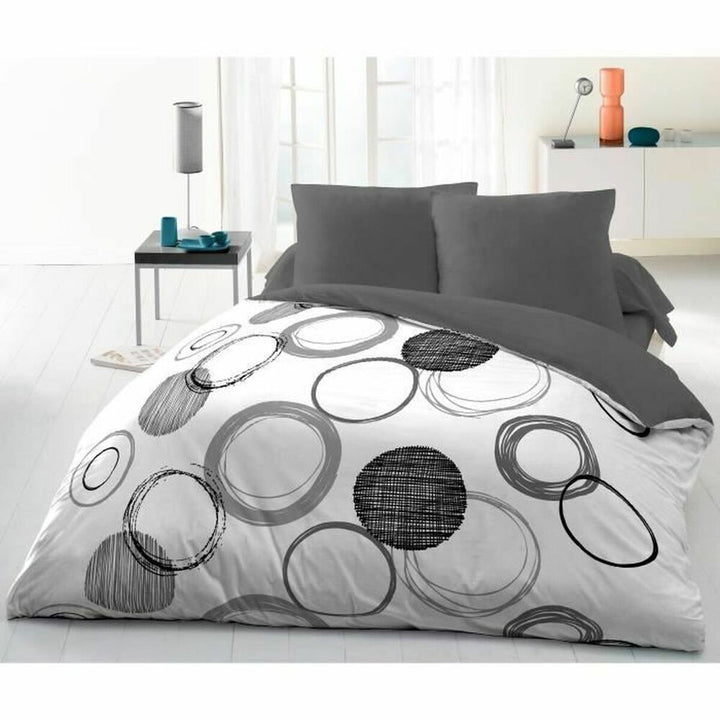 Weiß-graue Bettwäsche mit Kreisen. Das Bettwäsche-Set HOME LINGE PASSION im modernen Design.