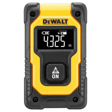 Gelber Dewalt DW055PL-XJ Entfernungsmesser mit digitaler Anzeige des Messergebnisses.