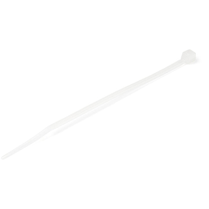 Weißer Nylon Kabelbinder mit Verschlusskopf für sichere Befestigung.