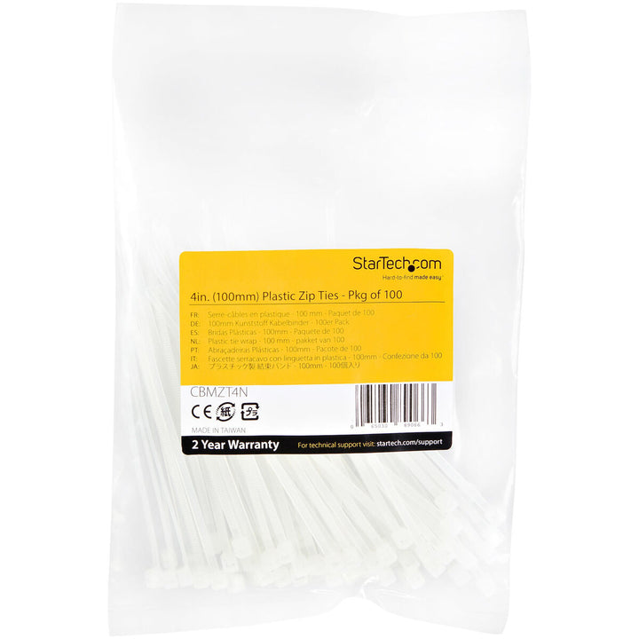 Weiße Startech Nylon Kabelbinder, 100mm, im 100er Pack. Kunststoff Kabelbinder.
