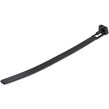 Schwarzer Nylon Kabelbinder mit Befestigungsmechanismus für Kabelmanagement.