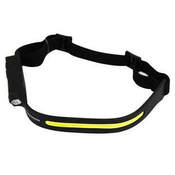 Schwarze Esperanza EOT067 240LM Stirnlampe mit gelbem Streifen und integriertem LED-Licht.