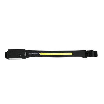 Schwarze Esperanza EOT067 Taschenlampe mit gelbem Lichtstreifen und verstellbarem Band.