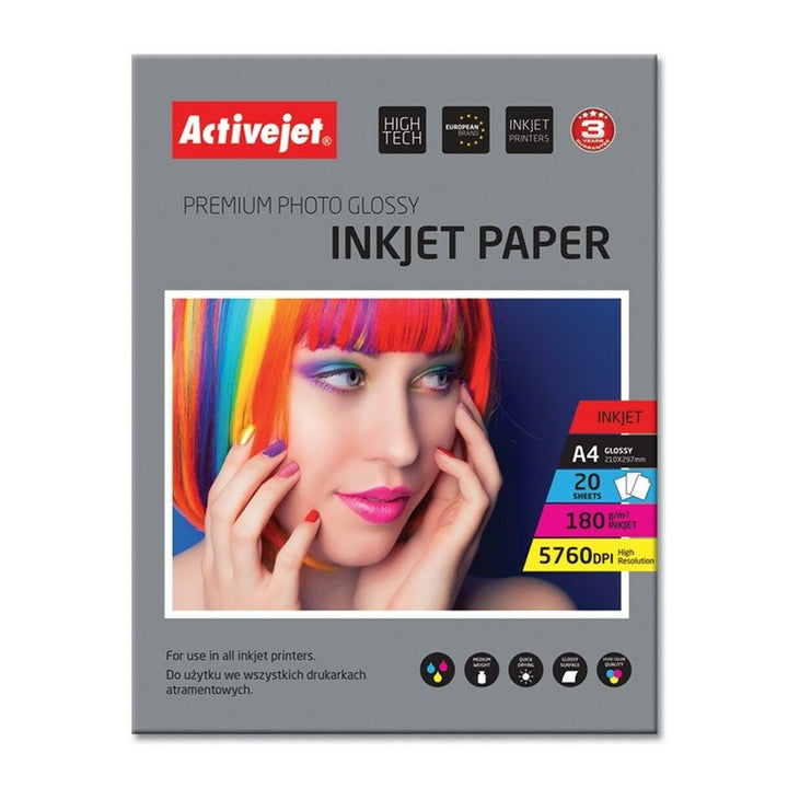 Activejet Glänzendes Fotopapier A4, 180 g/m² für Tintenstrahldrucker - homely Family Shop