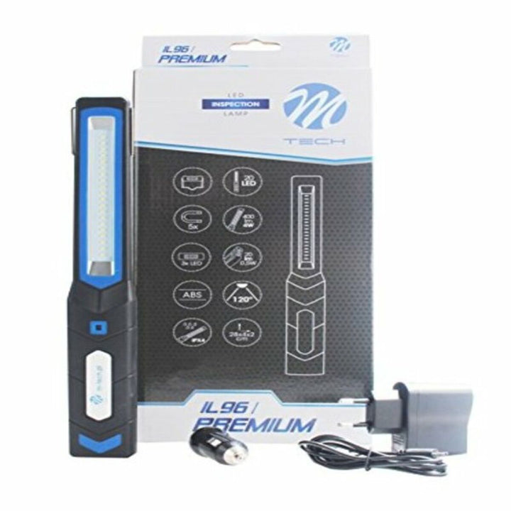 M-Tech IL96 LED Taschenlampe mit blauem Akzent. Helle LED Inspektionslampe mit Zubehör.