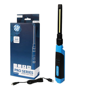 Schwarze/blaue M-Tech ILPRO104 Arbeitsleuchte mit 500 Lumen und LED Licht für Inspektionen.
