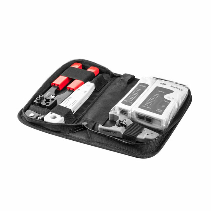 Lanberg NT-0301 Crimpzange-Set im Koffer. Enthält Crimpwerkzeug, Abisolierer und Kabeltester.
