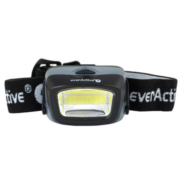 Graue und schwarze EverActive HL150 Stirnlampe mit verstellbarem Kopfband und LED Licht.